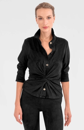 Gretchen Scott Twist & Shout Top - Ultra Suede - Black womens blouses promo