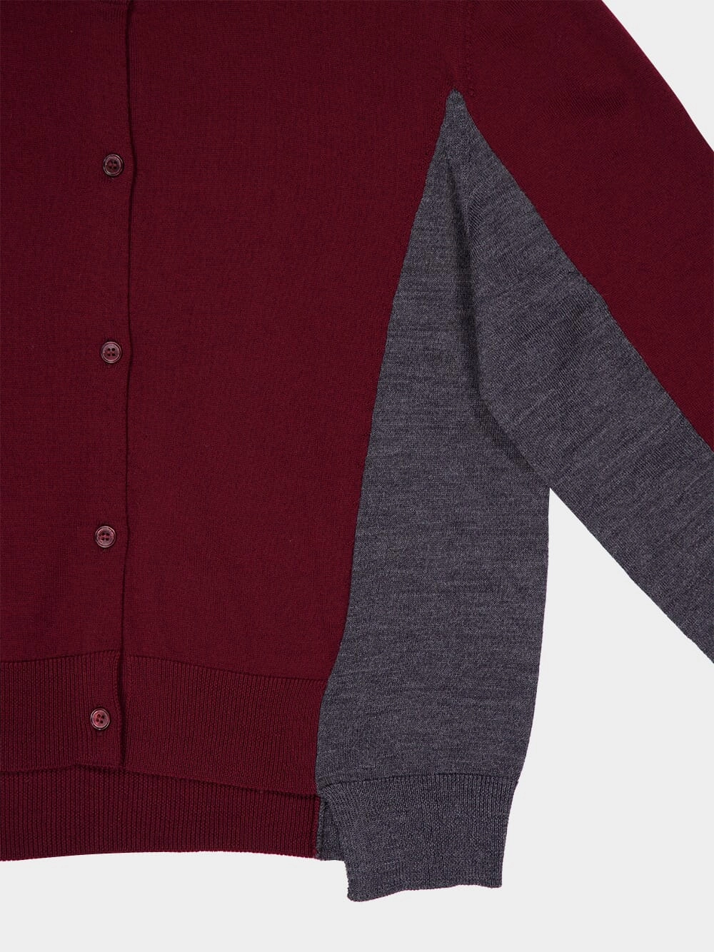 Grey and Bordeaux Cropped Wool Cardigan