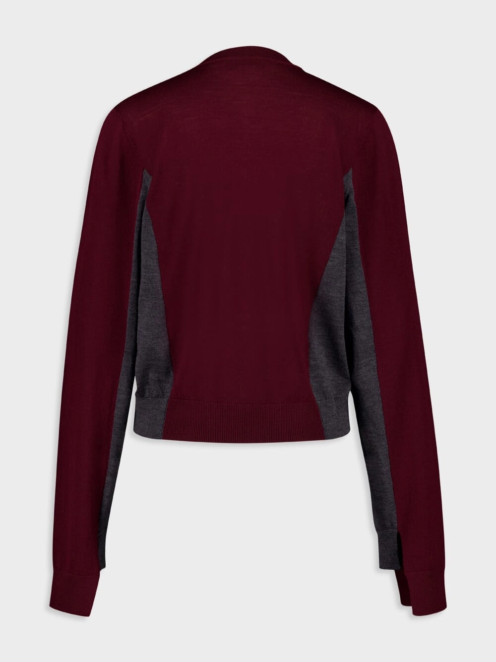 Grey and Bordeaux Cropped Wool Cardigan