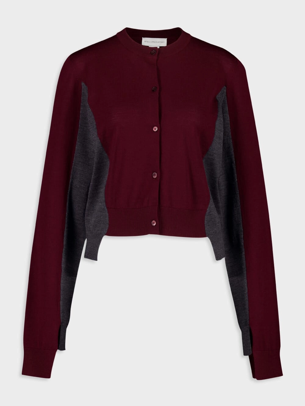 Grey and Bordeaux Cropped Wool Cardigan Knitwear Womens - women's knitwear cheap