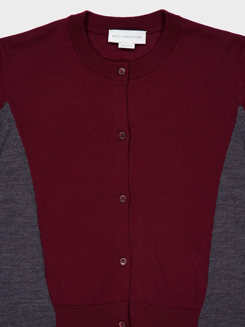 Grey and Bordeaux Cropped Wool Cardigan