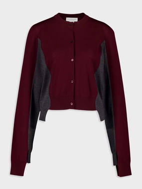 Grey and Bordeaux Cropped Wool Cardigan Knitwear Womens - women's knitwear cheap