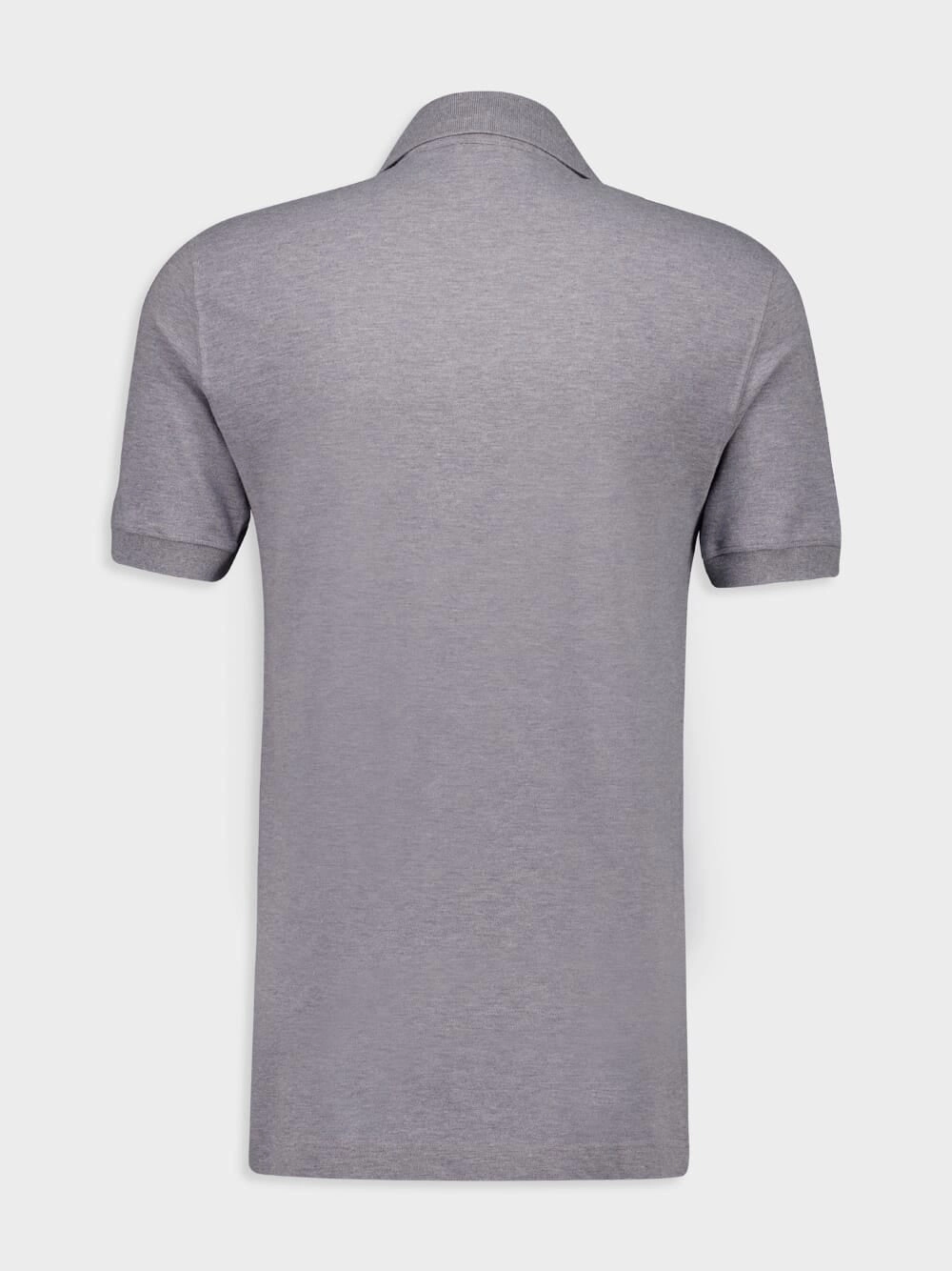 Grey Cotton Piqu Polo-Shirt with Branded Tag