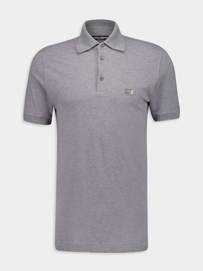 Grey Cotton Piqu Polo-Shirt with Branded Tag Tops Mens - men's t-shirts outlet