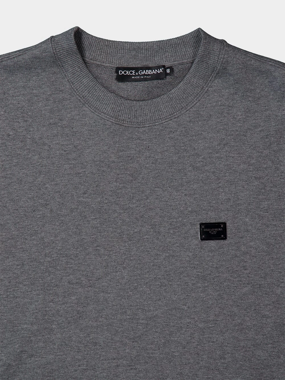Grey Cotton Sweatshirt with Branded Tag