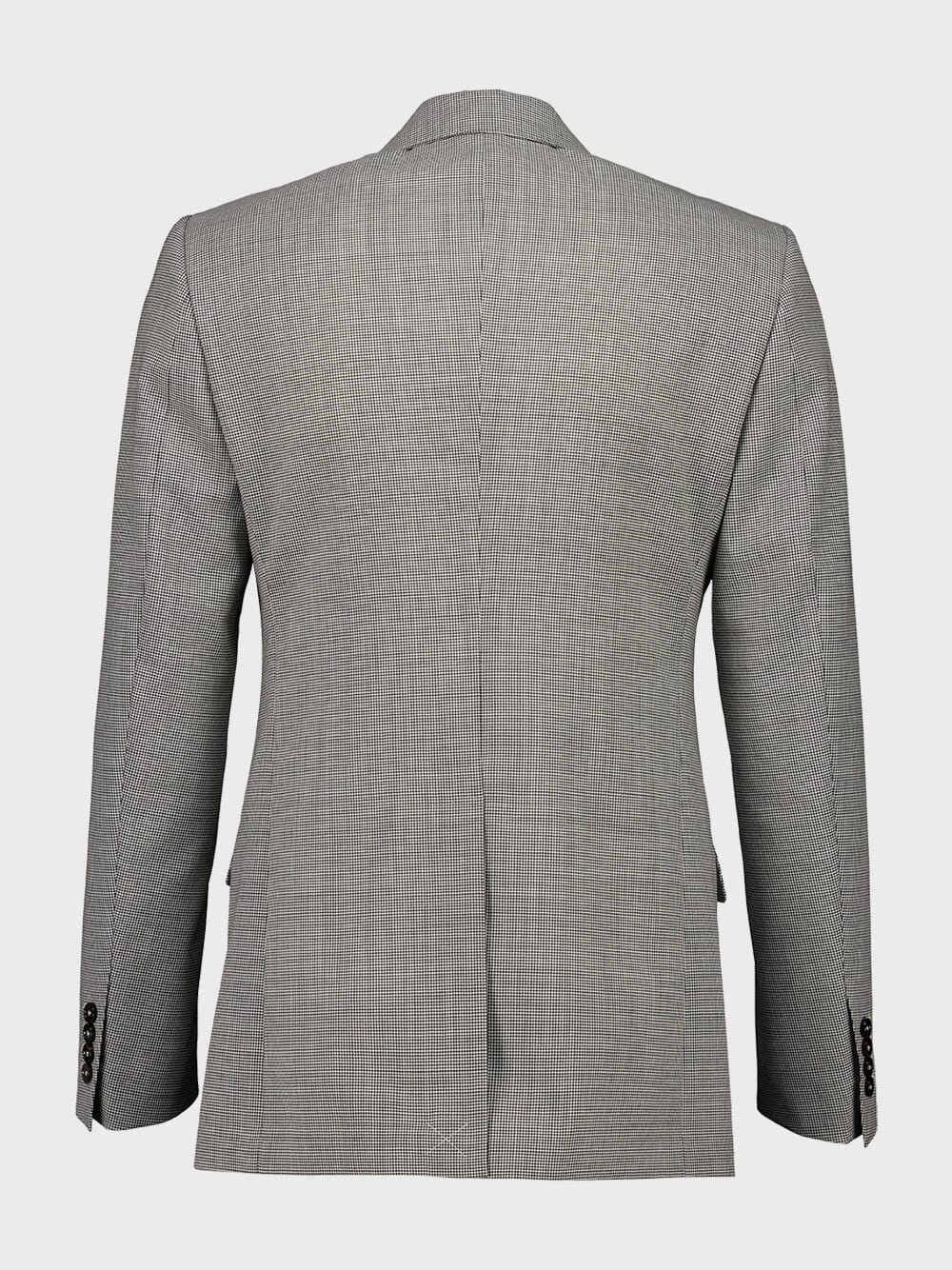 Grey Double-Breasted Houndstooth Wool Jacket