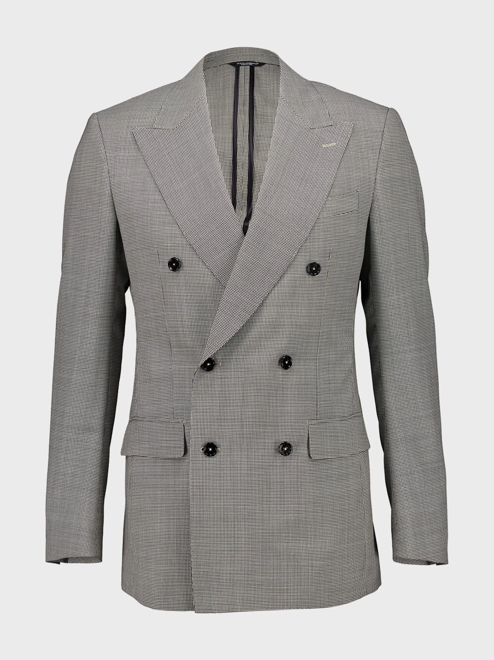 Grey Double-Breasted Houndstooth Wool Jacket