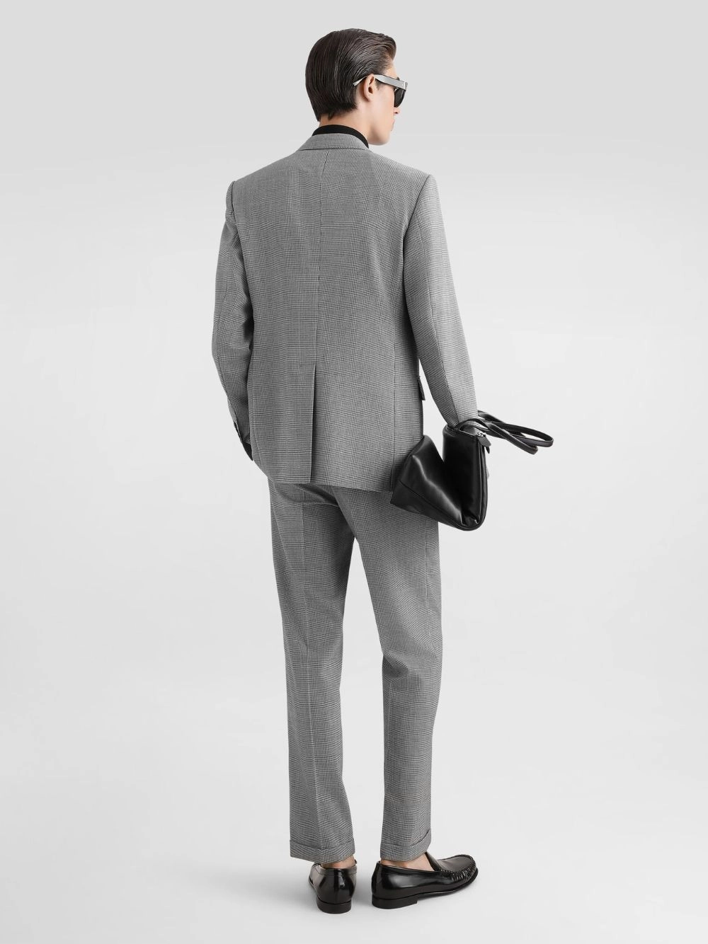 Grey Double-Breasted Houndstooth Wool Jacket