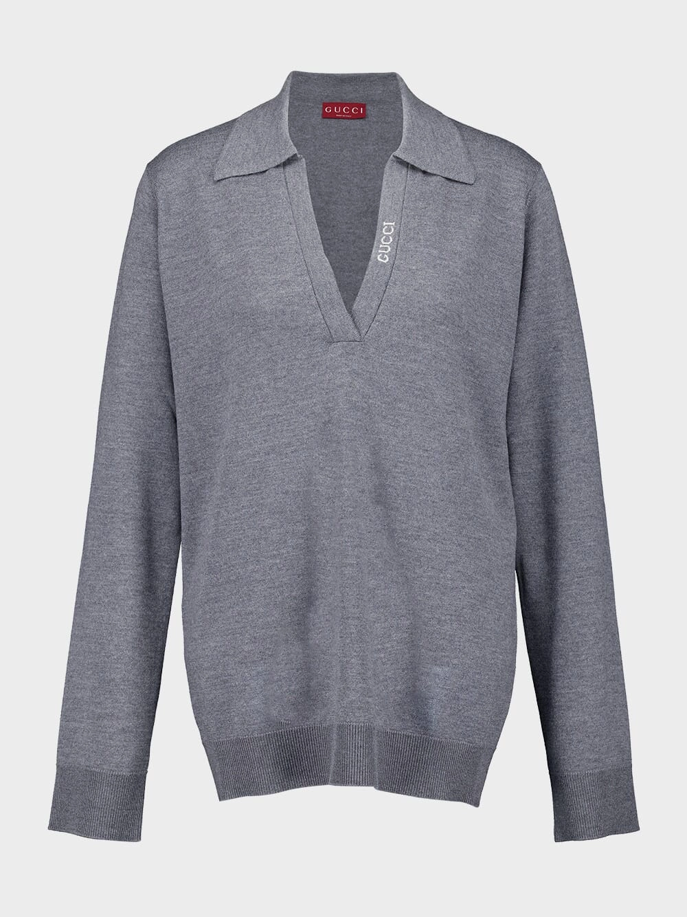 Grey Extra Fine Wool Polo Top Knitwear Womens - women's knitwear cheap