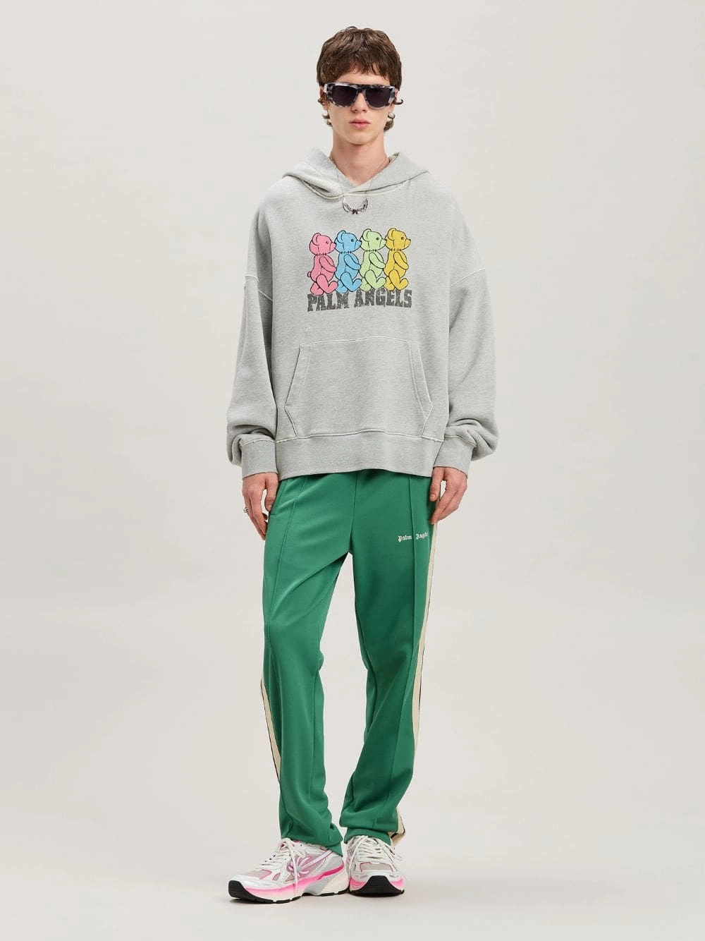 Grey Hooded Sweatshirt with Crossroads Bears Print Tops Mens - thermal tops