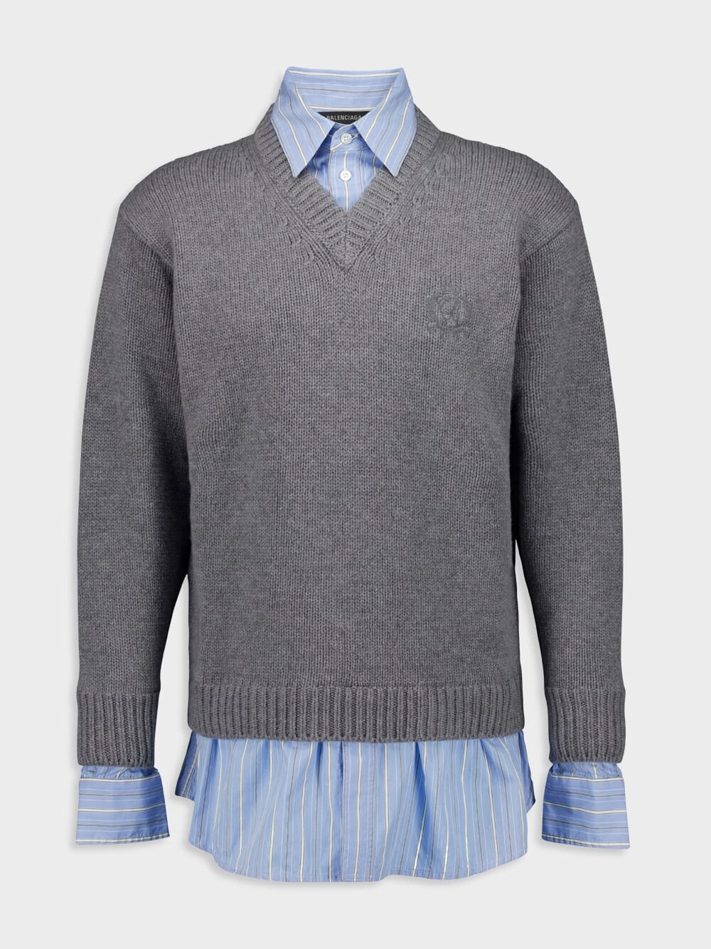 Grey Layered V-Neck Sweater with Poplin Shirt Knitwear Womens - women's knitwear cheap