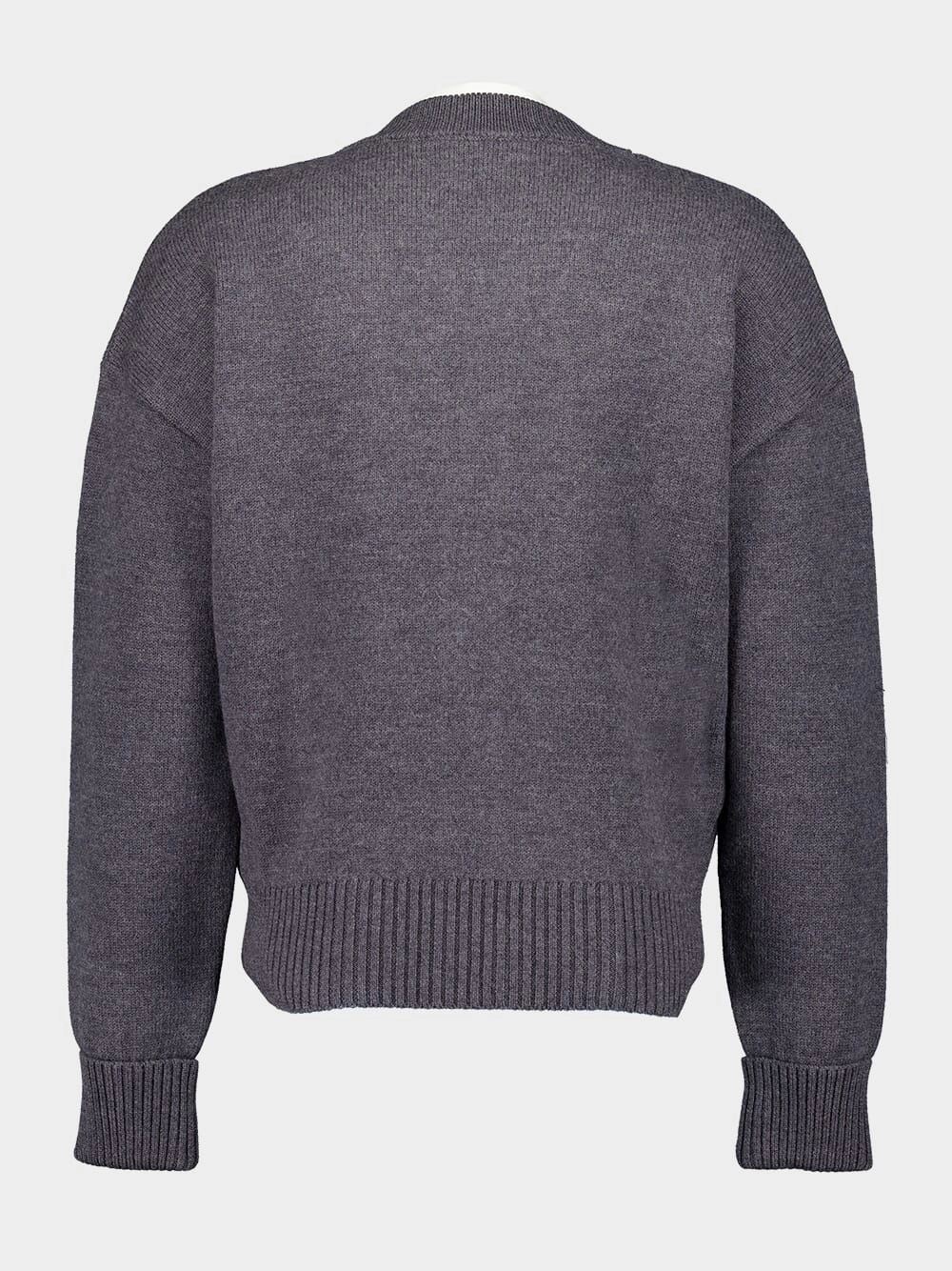 Grey Logo-Intarsia Wool Cardigan