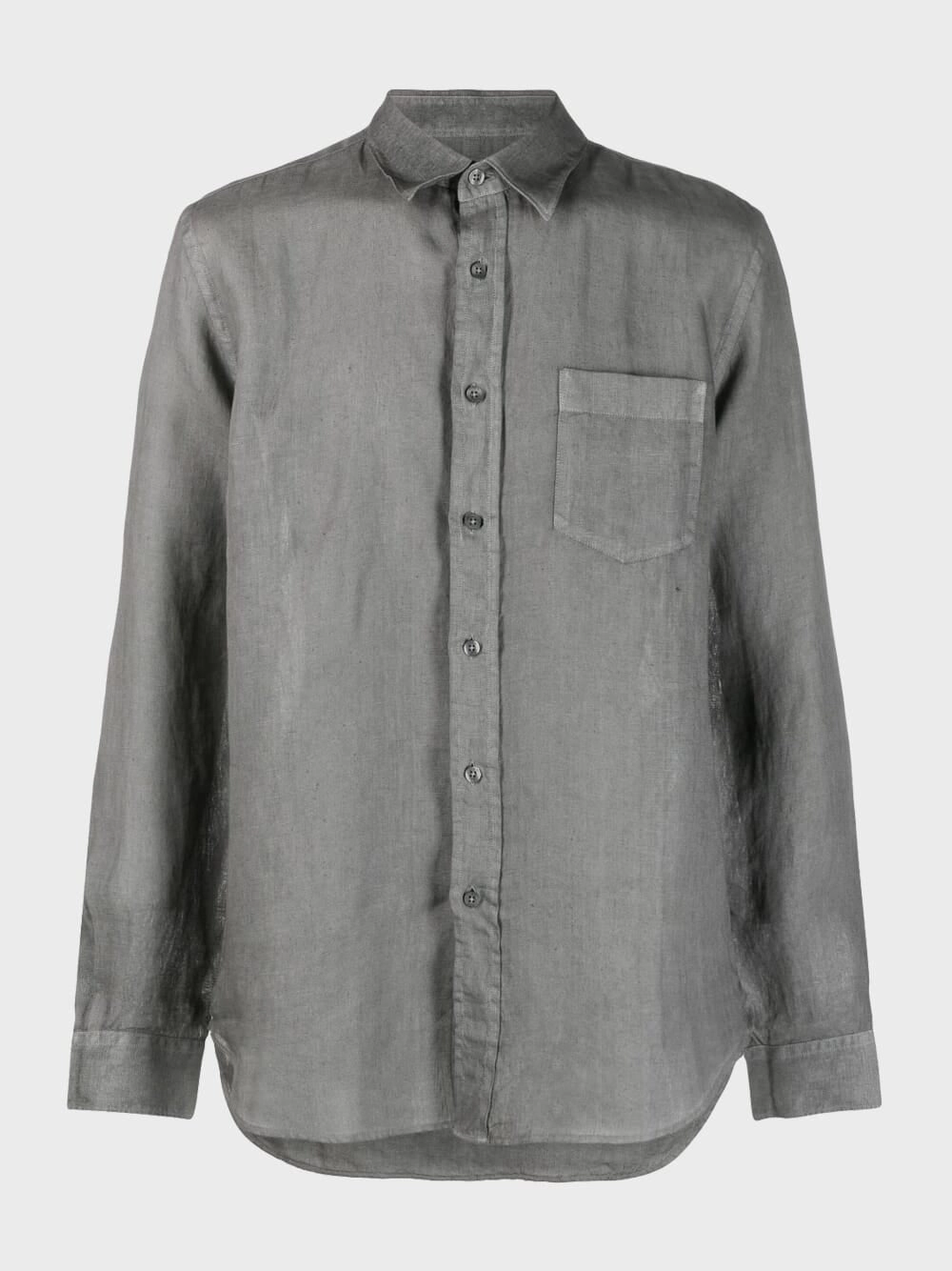 Grey Long-Sleeve Linen Shirt Tops Mens - graphic tees sale