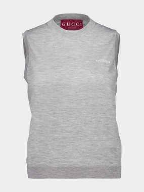 Grey Mlange Cashmere Silk Sleeveless Knit Top Knitwear Womens - women's knitwear cheap