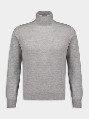 Grey Roll-Neck Wool Jumper Knitwear Mens - men's sweaters sale