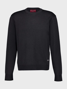 Grey Silk Cotton Crewneck Jumper Knitwear Mens - men's sweaters sale