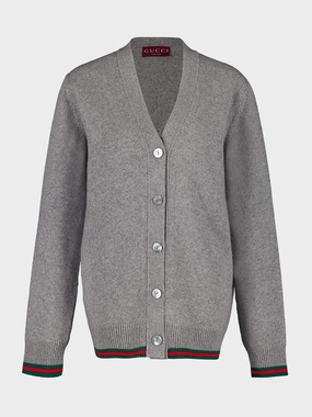 Grey Wool and Cashmere Cardigan with Web Knitwear Womens - women's knitwear cheap