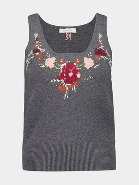 Grey Wool Cashmere Floral Embroidered Cardigan Knitwear Womens - women's knitwear cheap
