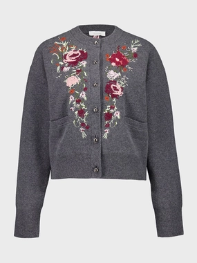 Grey Wool Cashmere Floral Embroidered Cardigan Knitwear Womens - women's knitwear cheap