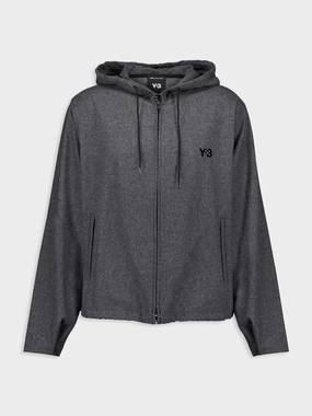 Grey Wool Logo Zip Hoodie Tops Mens - thermal tops