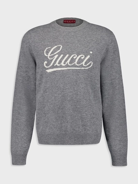 Grey Wool Sweater Gucci Intarsia Knitwear Mens - men's sweaters sale