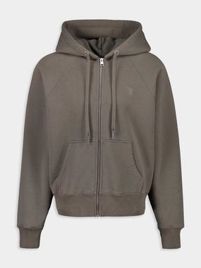 Grey Zip-Up Sweatshirt with Tonal Patch Tops Mens - thermal tops
