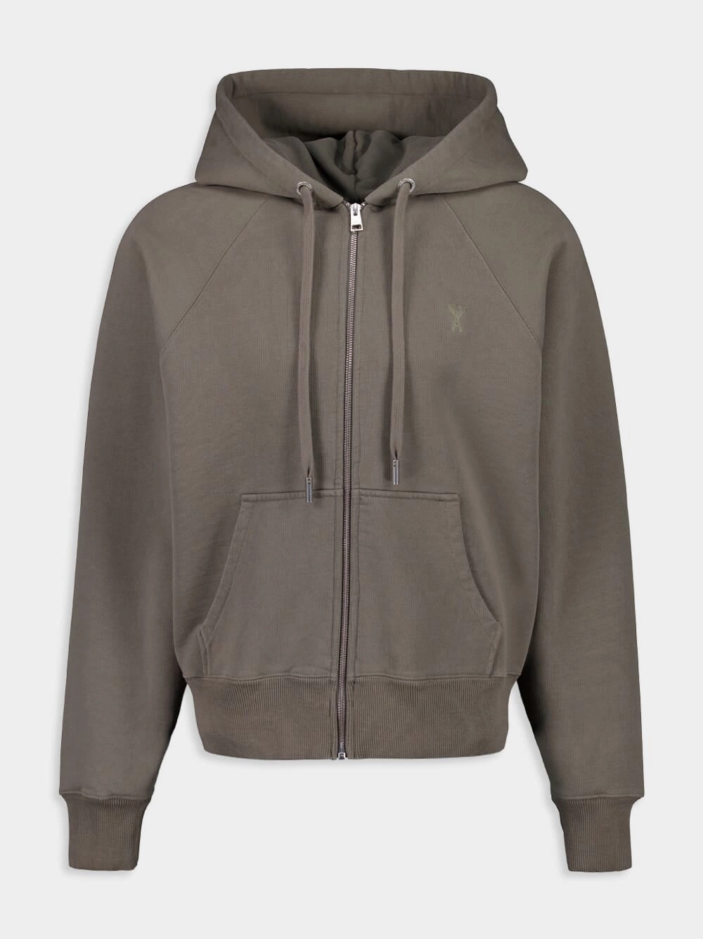 Grey Zip-Up Sweatshirt with Tonal Patch Tops Mens - thermal tops