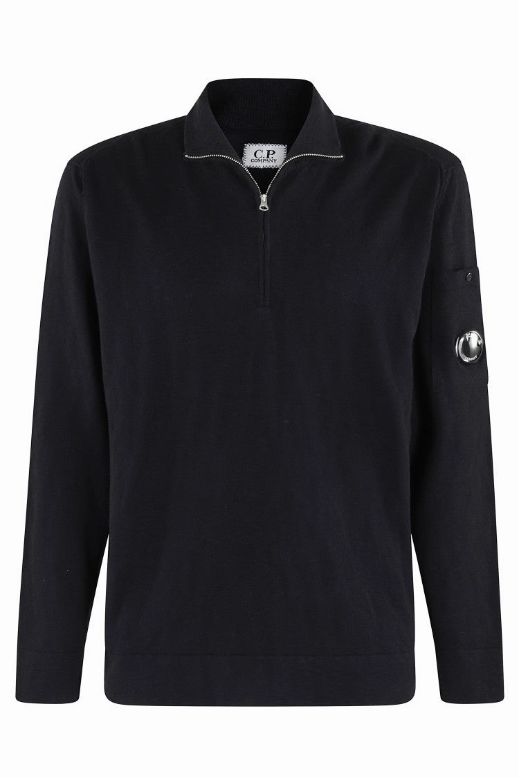 Half-Zip Knit Sweater With Lens Detail