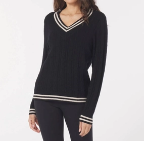 Hanalei Cable Knit Sweater In Black/oatmilk Tops Womens - embroidered tops sale
