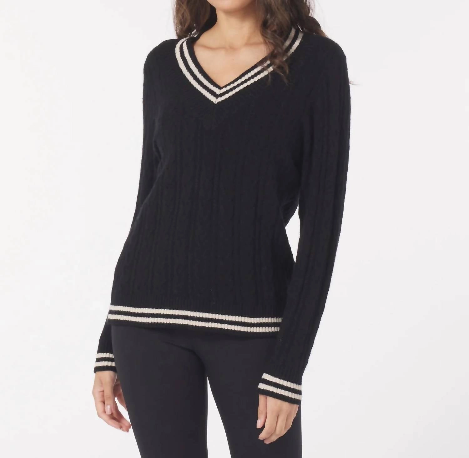 Hanalei Cable Knit Sweater In Black/oatmilk Tops Womens - embroidered tops sale