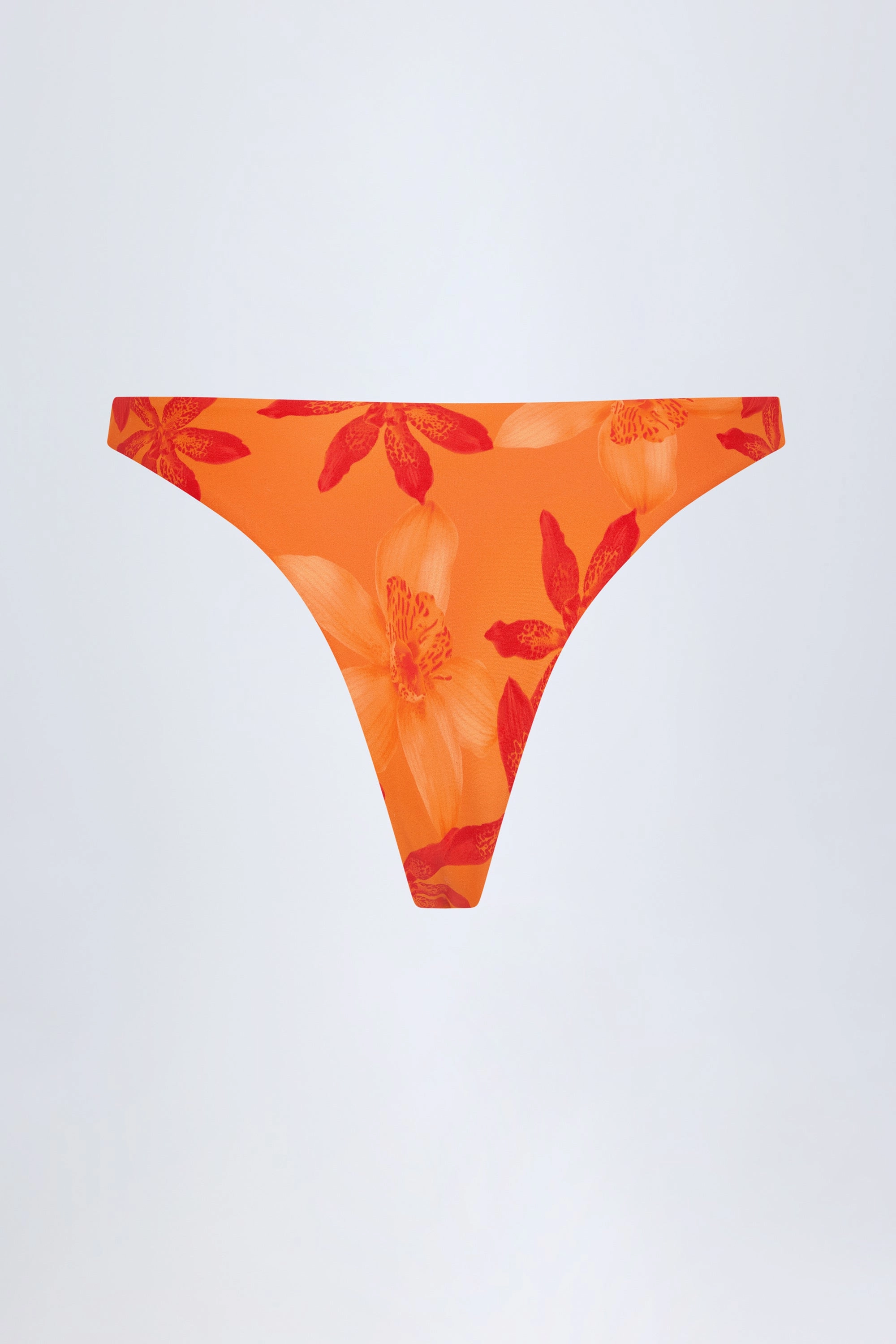 Hardware-Detail Cheeky Bikini Bottoms in Orange Orchid Print