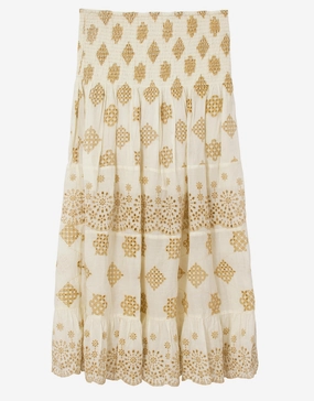 Haven Evie Smocked Cover Up - White/Gold Swim Womens - swimwear sale