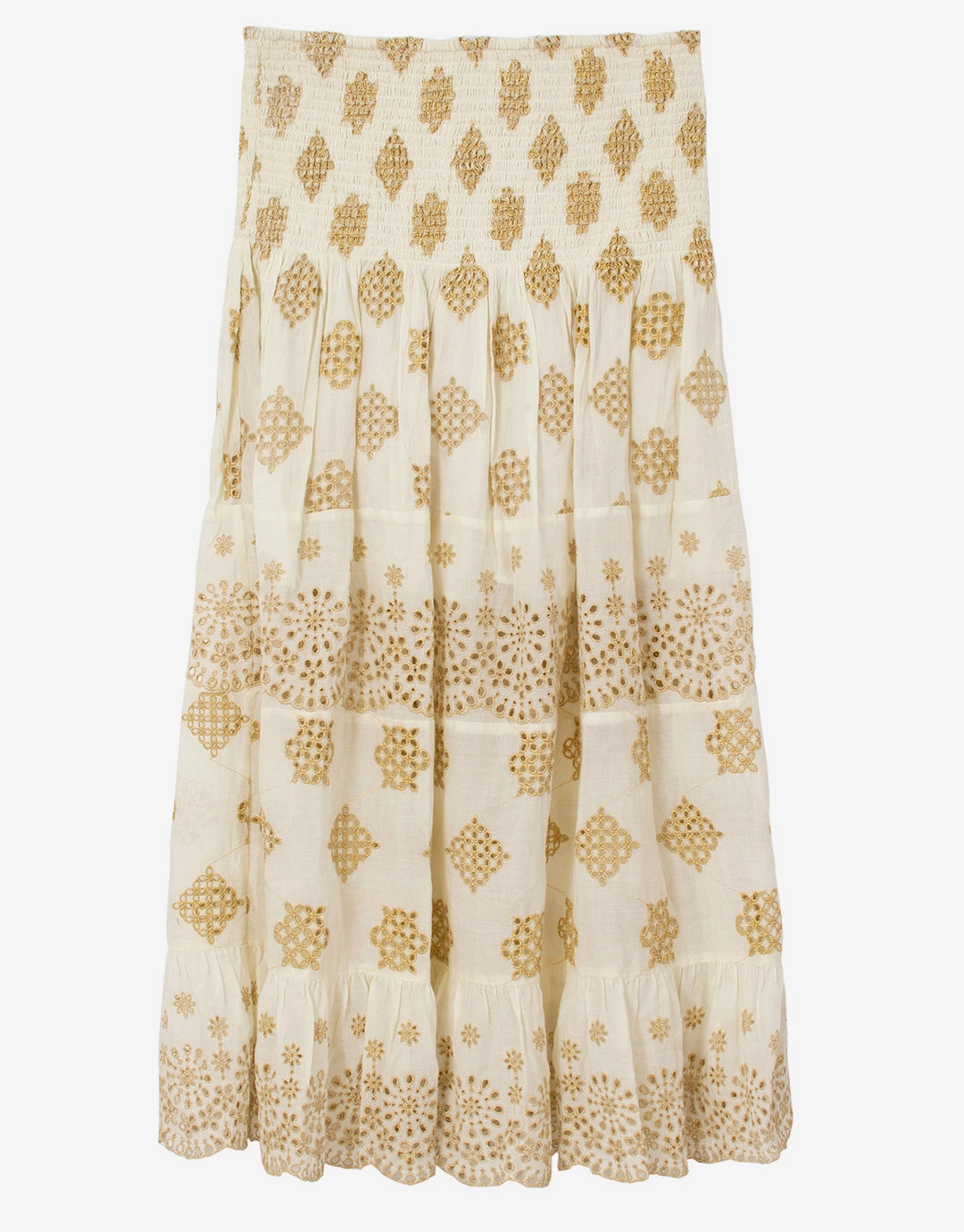 Haven Evie Smocked Cover Up - White/Gold Swim Womens - swimwear sale