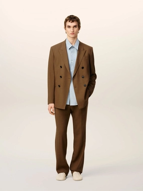 Hazelnut Wool Double-Breasted Twill Jacket Suits Mens - men's suits outlet