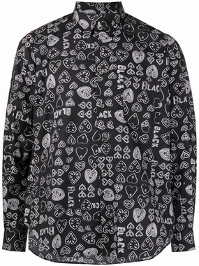 Heart-Print Cotton Shirt mens polos clearance