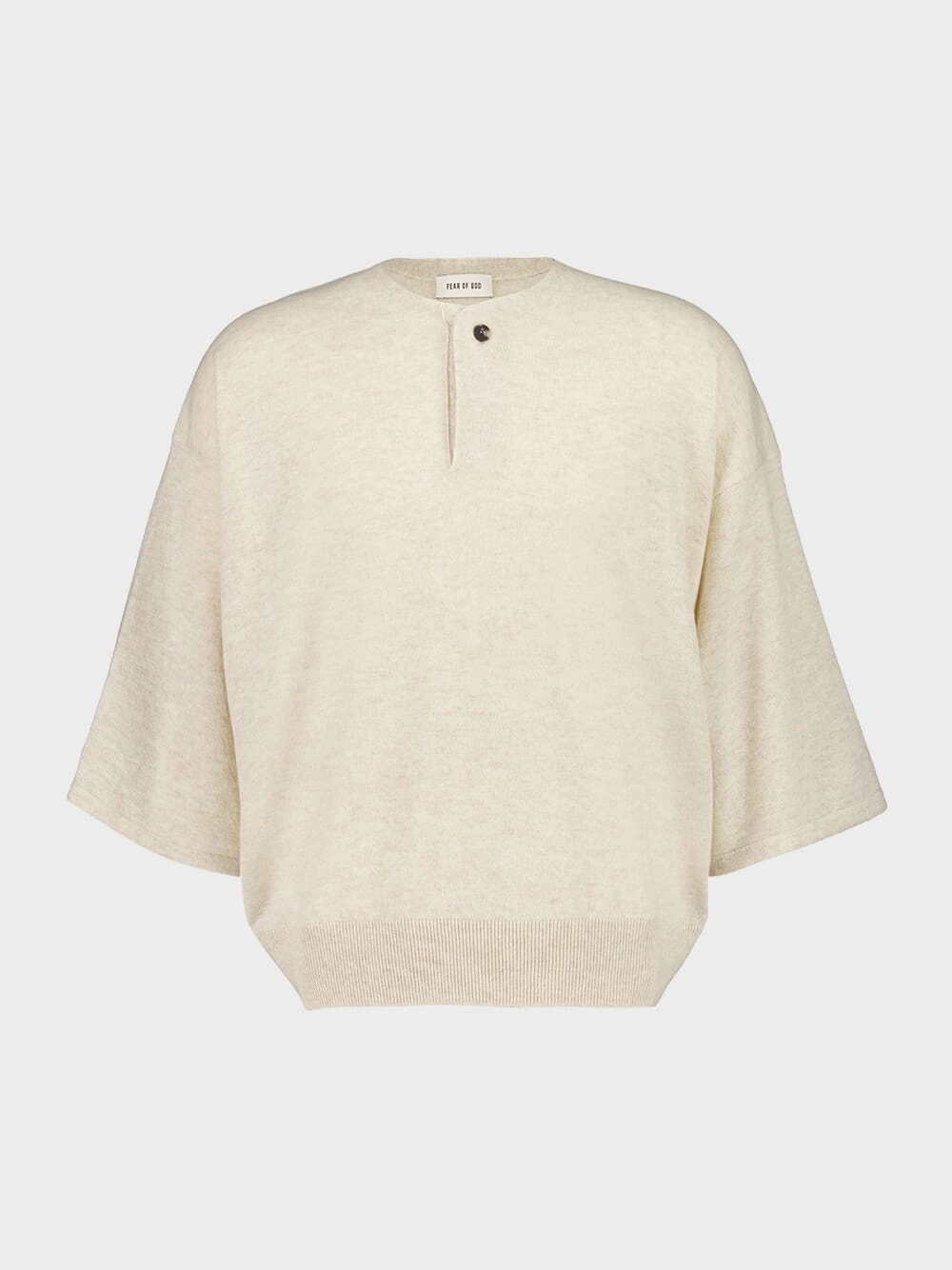 Heather Beige Fine Merino Knit Henley T-Shirt Knitwear Mens - men's sweaters sale