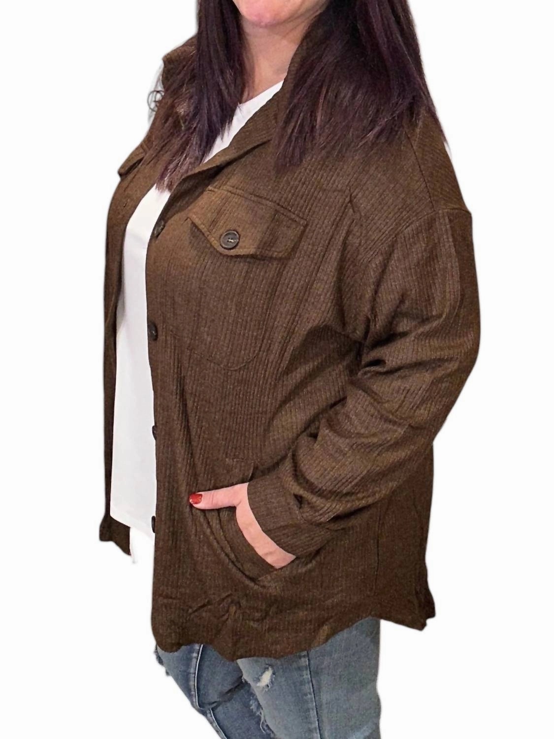 Heather Ribbed Longline Sweater In Brown