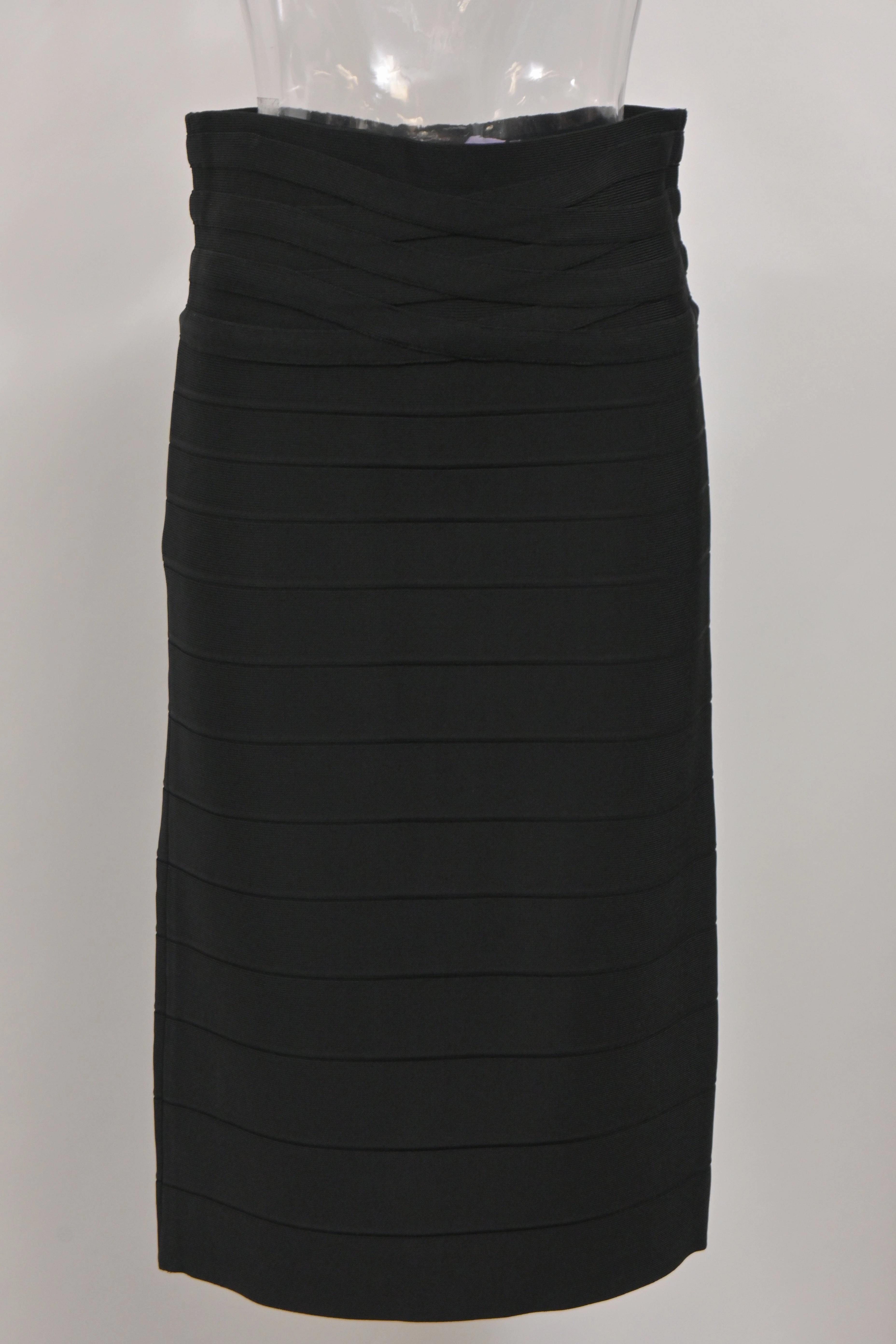 Herve Leger Bandage Pencil Skirt in Black Rayon