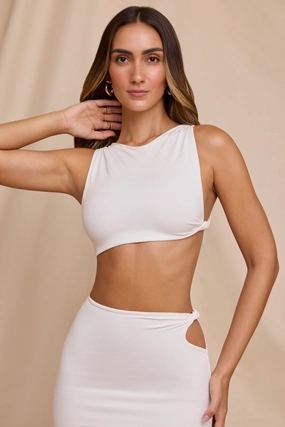 High Neck Twist Crop Top in White Tops - basic tees cheap