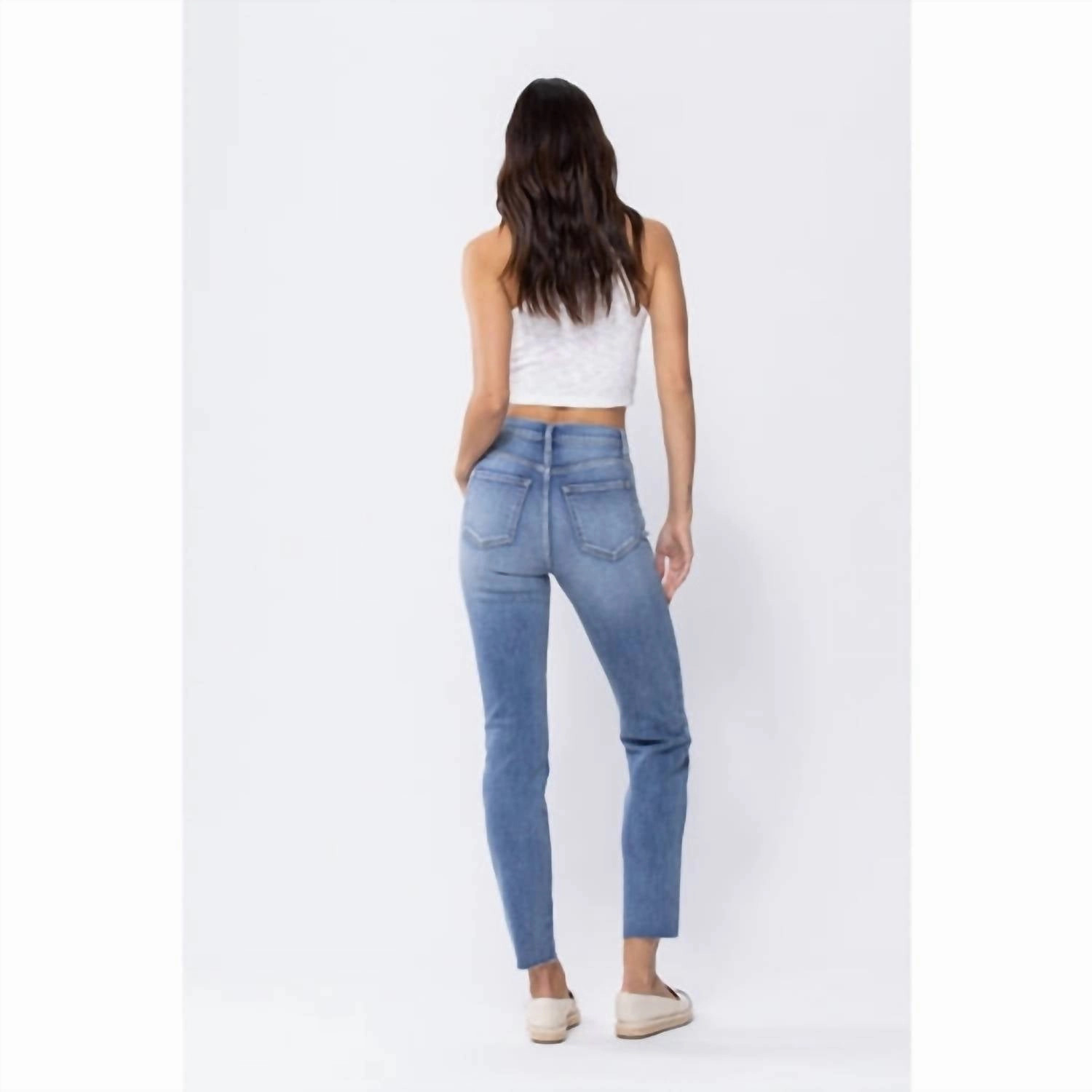 High-Rise 90's Distressed Skinny Jean With Raw Hem In Blue