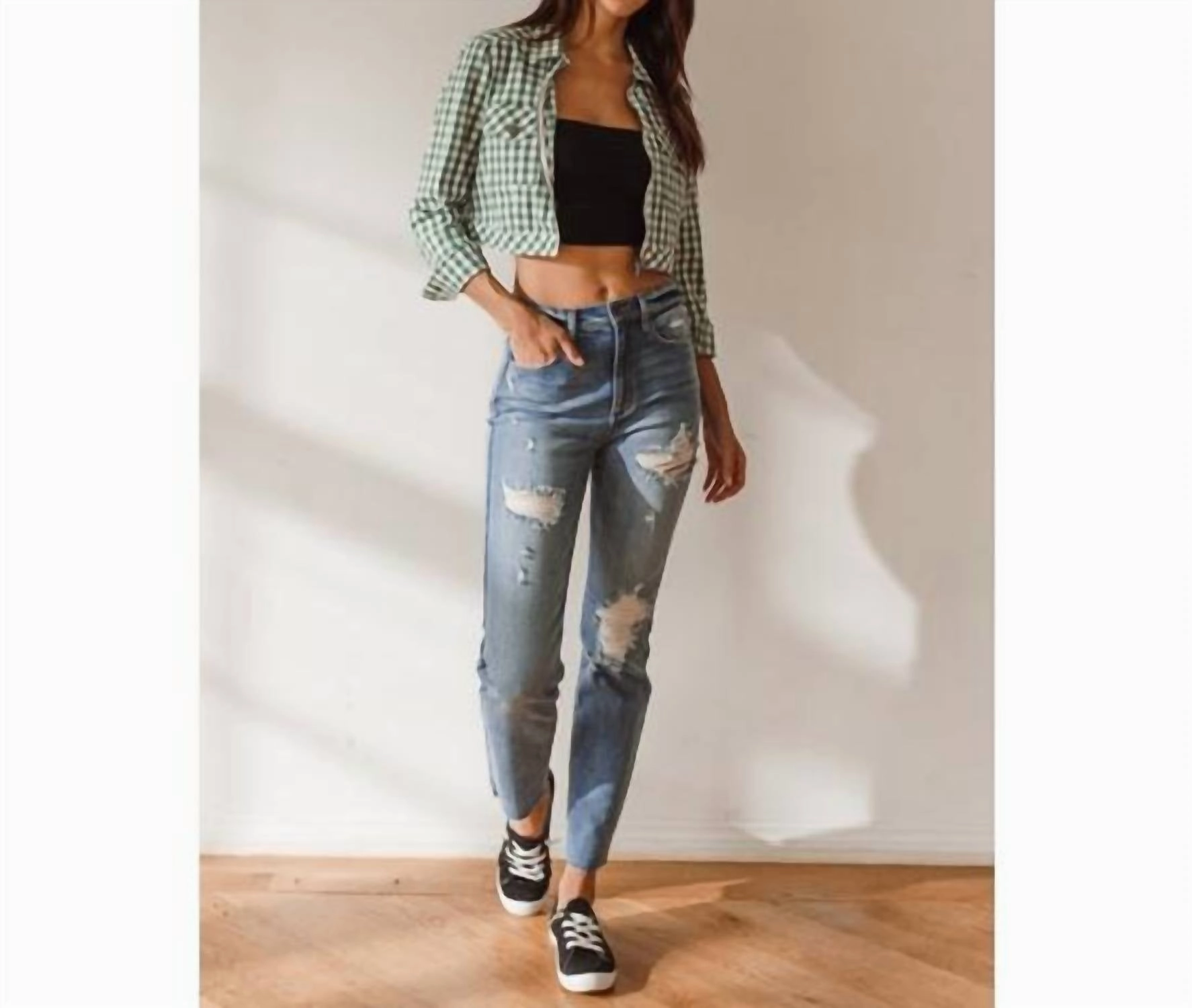 High-Rise 90's Distressed Skinny Jean With Raw Hem In Blue
