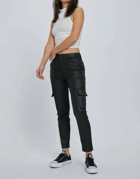 High Rise Black Coated Cargo Cigarette Skinny Jean womens yoga pants sale