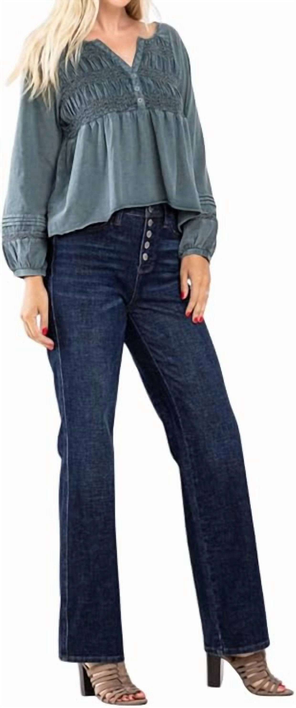 High Rise Button-Fly Straight Jeans In Dark Wash