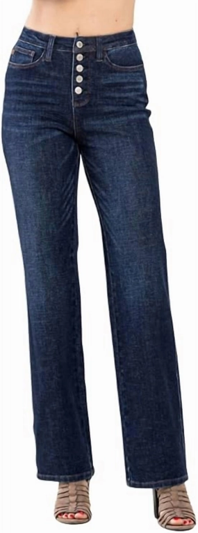 High Rise Button-Fly Straight Jeans In Dark Wash bottoms for women sale