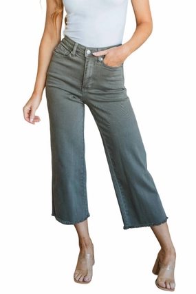 High Rise Control Top Wide Leg Crop Jeans In Olive womens peg pants deal