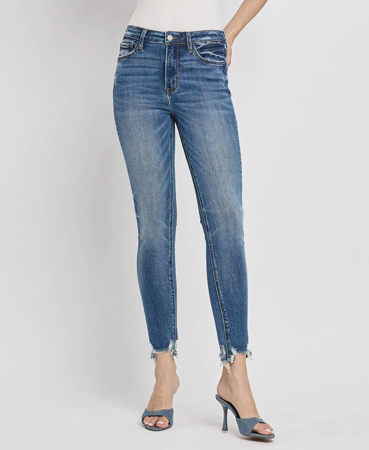 High Rise Distressed Hem Skinny Jean In Instrumental