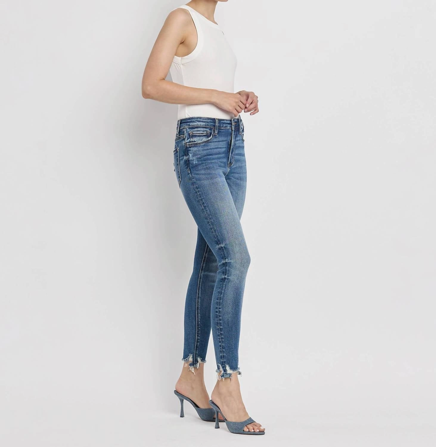 High Rise Distressed Hem Skinny Jean In Instrumental