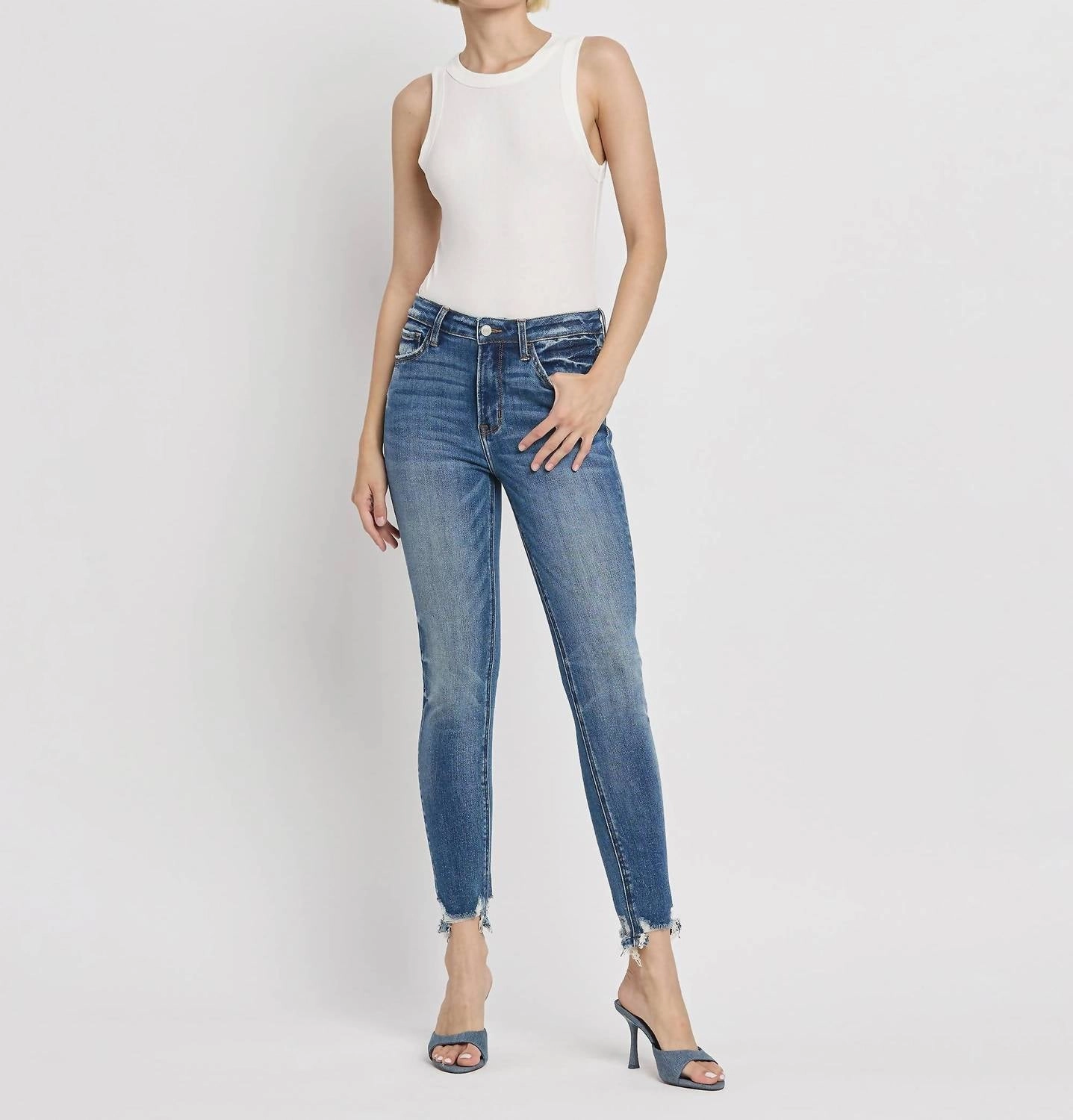High Rise Distressed Hem Skinny Jean In Instrumental womens dress pants clearance