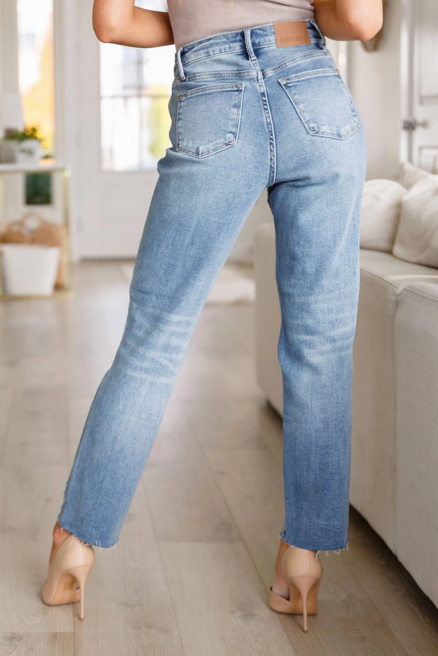 High Rise Rigid Magic Destroy Slim Straight Jeans In Medium Wash