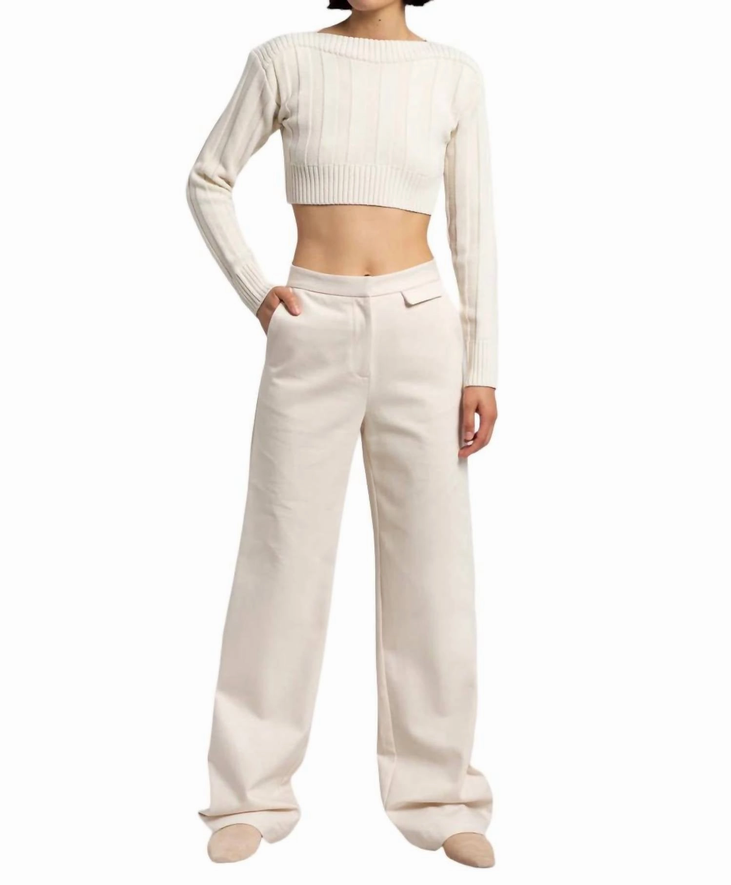 High Rise Slim Pants In Natural